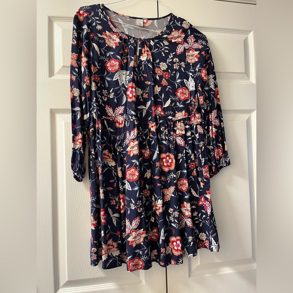 Old Navy Navy Floral Long-Sleeve Peasant Dress